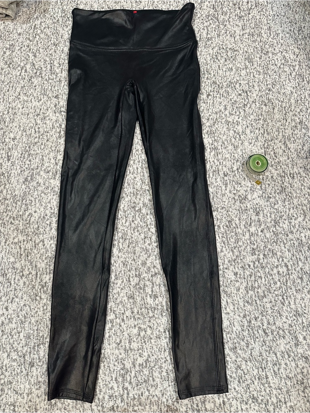 SPANX Black Faux-Leather High-Waist Leggings, Ladies Medium. EUC